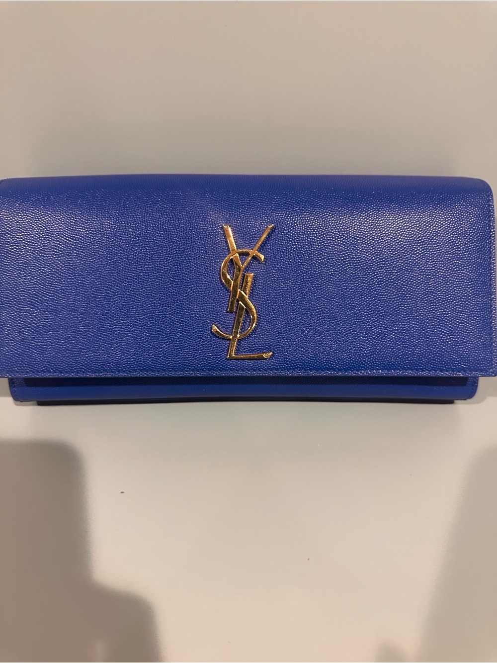 Saint Laurent Cobalt Blue Leather Envelope Clutch with Gold YSL Hardware - Picture 1 of 4